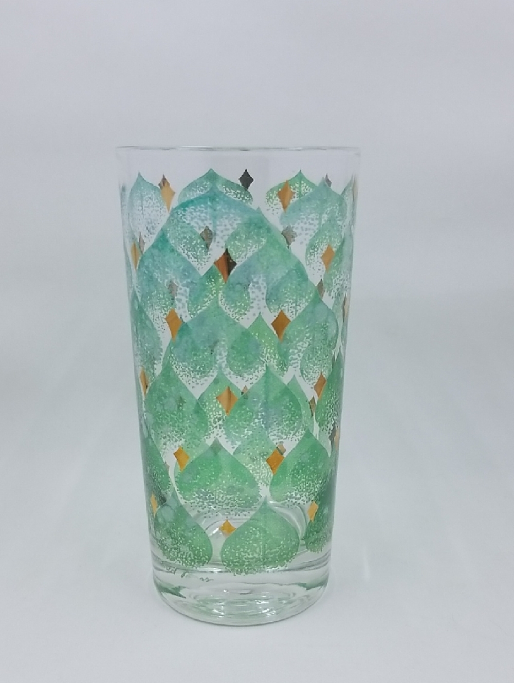 [FRED PRESS] Green Leaf And Gold Diamond Highball Glass